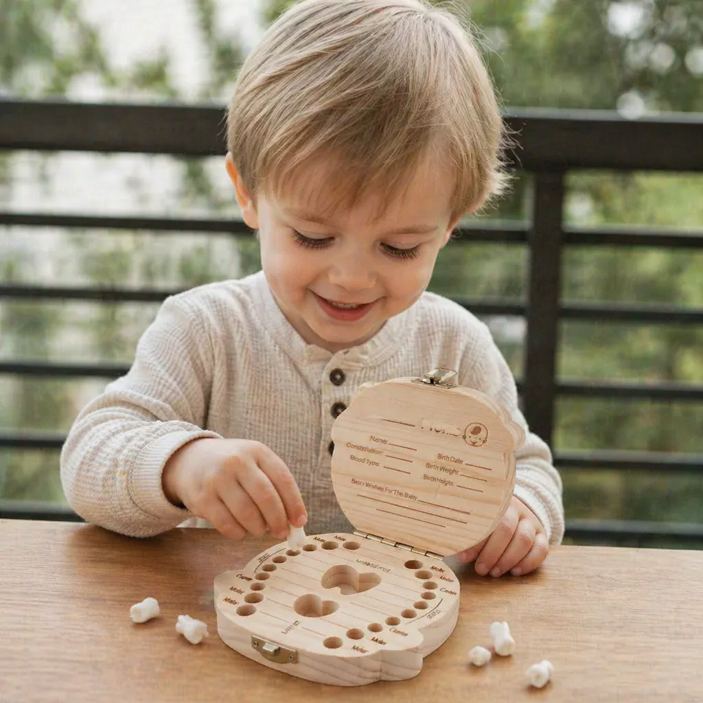 Baby Tooth Storage Box with Labeled Compartments and Writable Surface