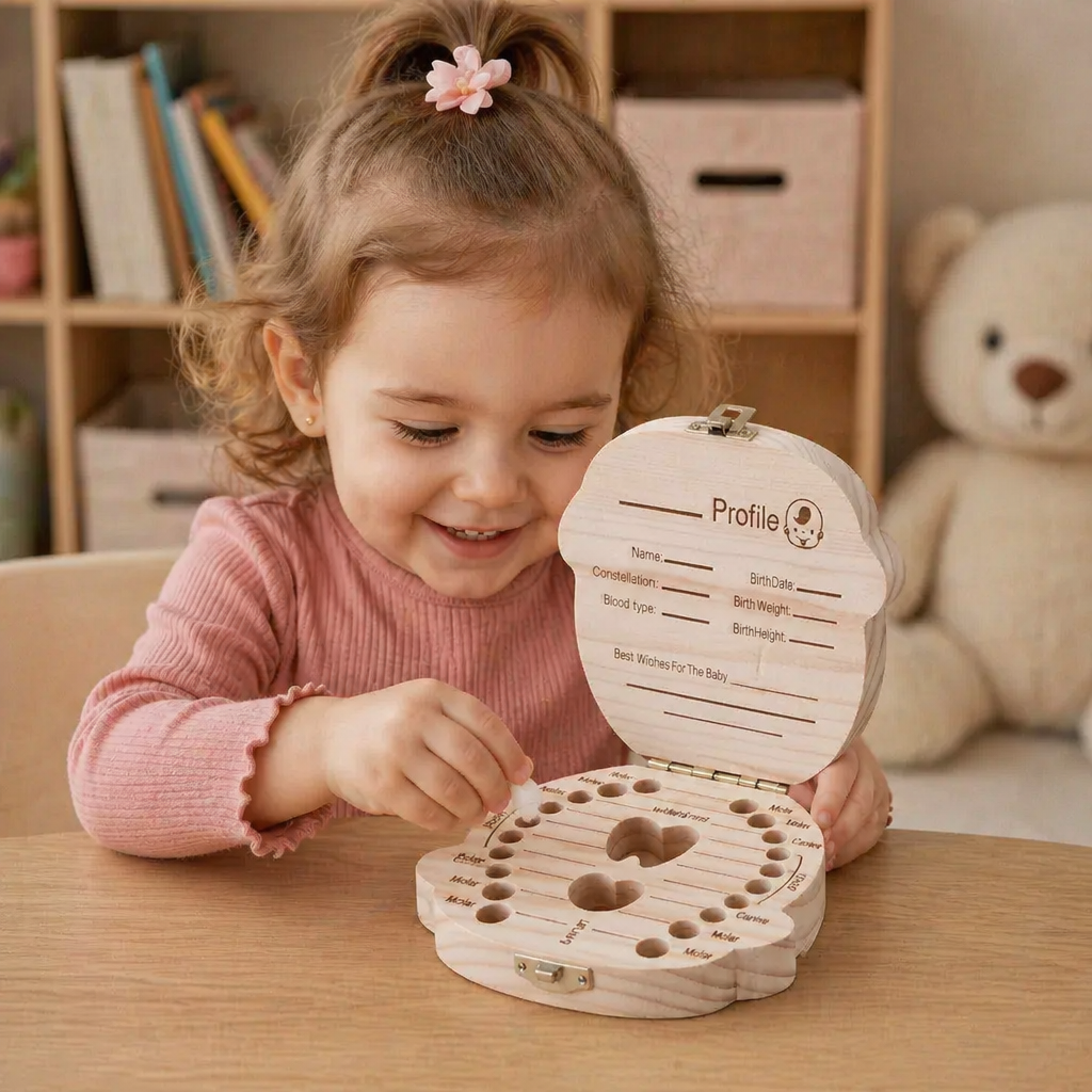 Baby Tooth Storage Box with Labeled Compartments and Writable Surface