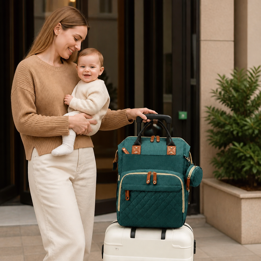 Convertible Diaper Backpack with Fold Out Baby Bed and Built In Changing Area in 8 Colors