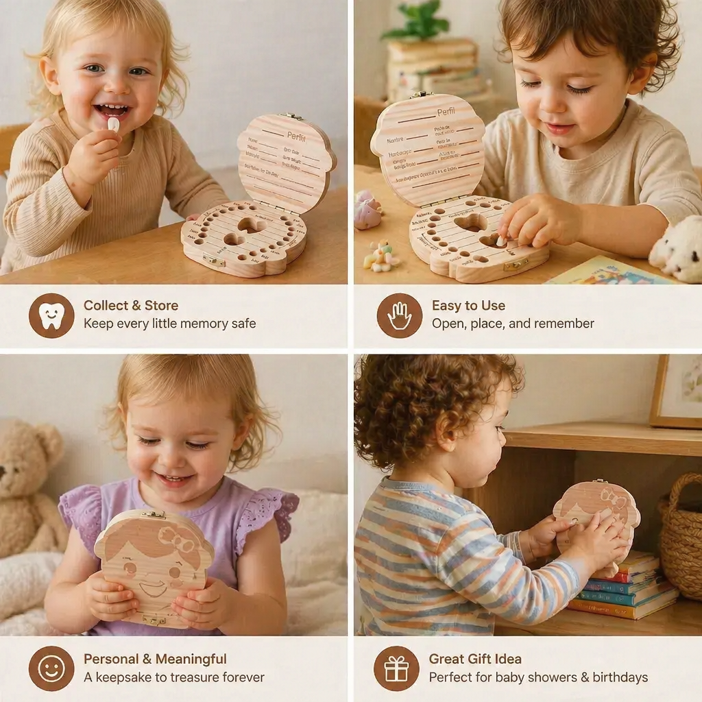 Baby Tooth Storage Box with Labeled Compartments and Writable Surface