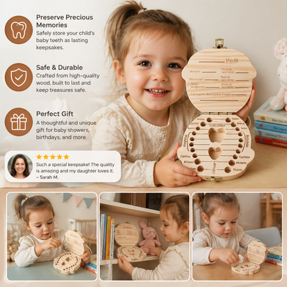 Baby Tooth Storage Box with Labeled Compartments and Writable Surface