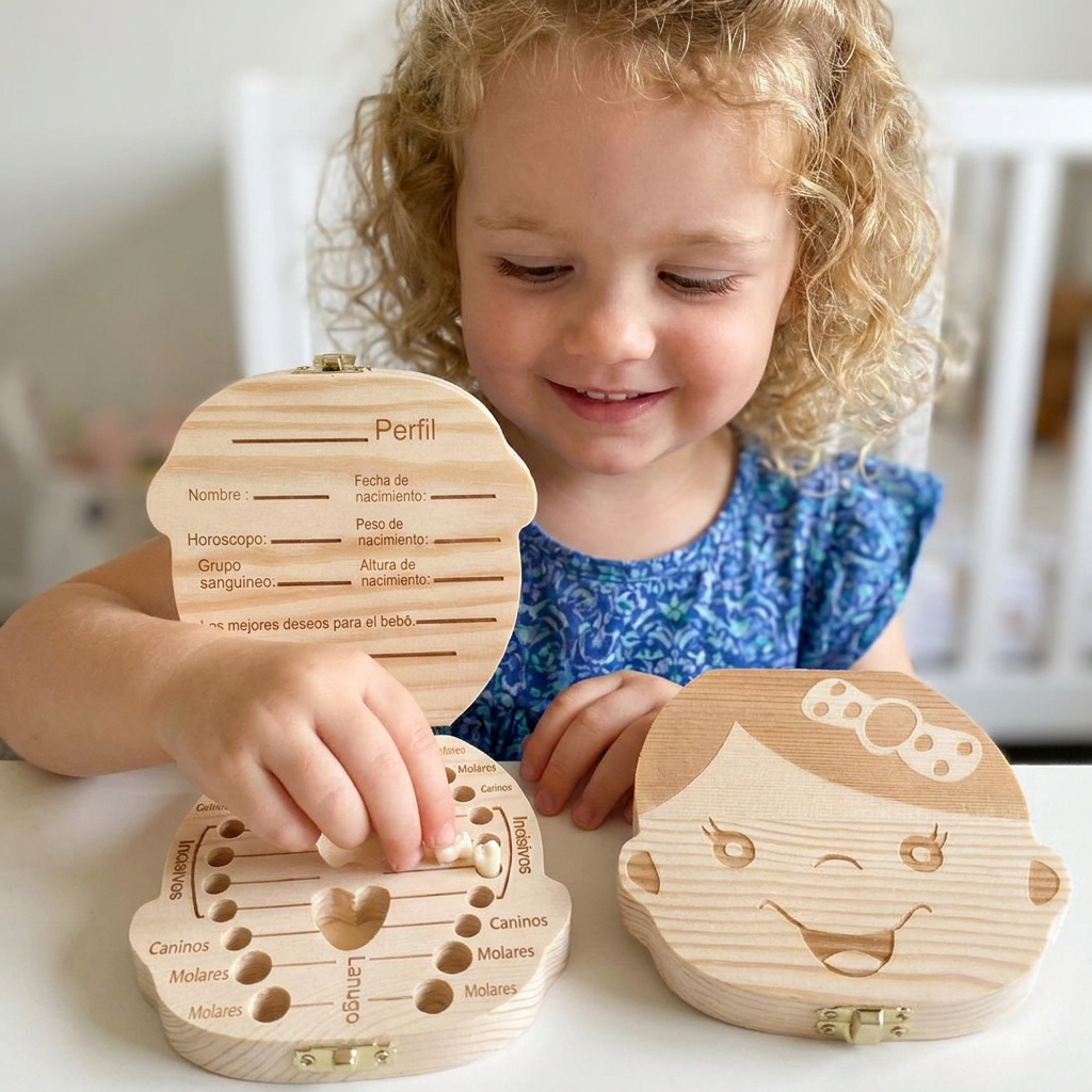 Baby Tooth Storage Box with Labeled Compartments and Writable Surface