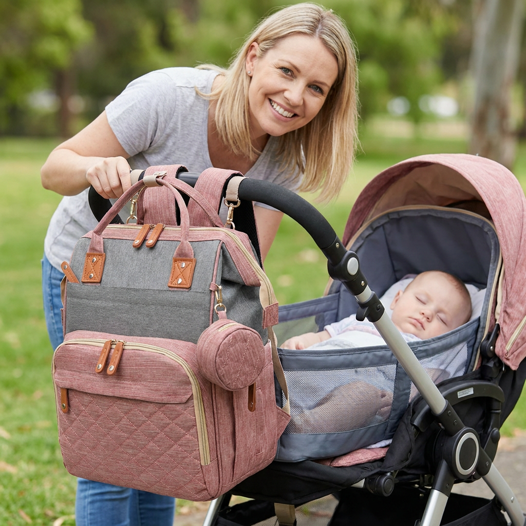 Convertible Diaper Backpack with Fold Out Baby Bed and Built In Changing Area in 8 Colors