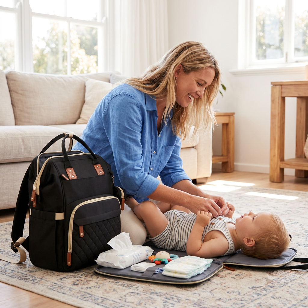 Convertible Diaper Backpack with Fold Out Baby Bed and Built In Changing Area in 8 Colors