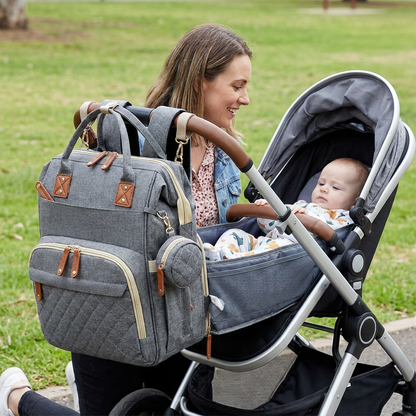 Convertible Diaper Backpack with Fold Out Baby Bed and Built In Changing Area in 8 Colors