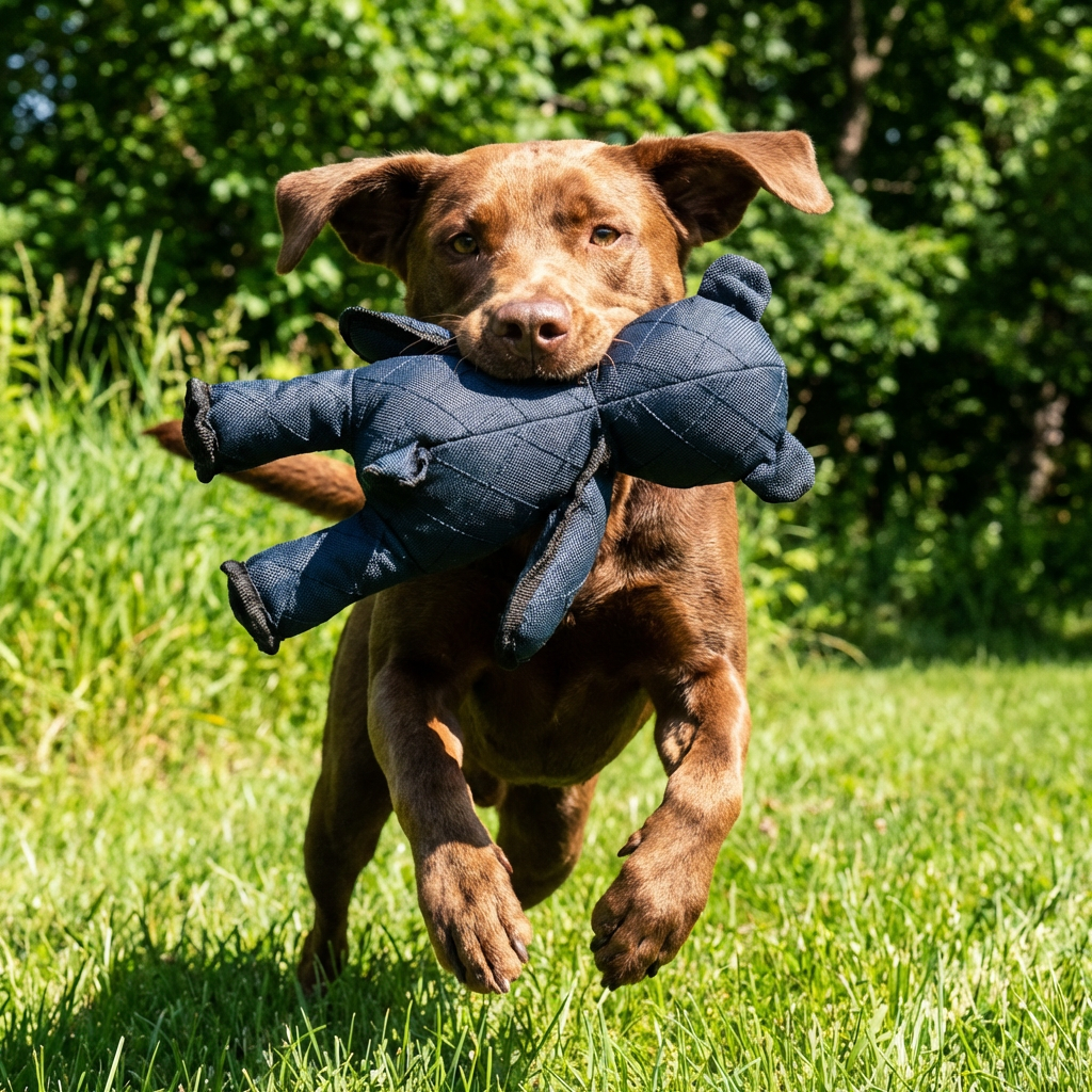 Bear Dog Toy with Squeaker and Reinforced Nylon-Rubber Construction for Medium-Large Dogs