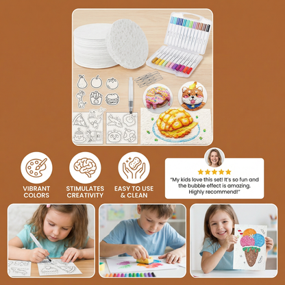 Kids Sponge Painting Art Set with Bubble Effect Sponges and Bright Colors for DIY Crafts