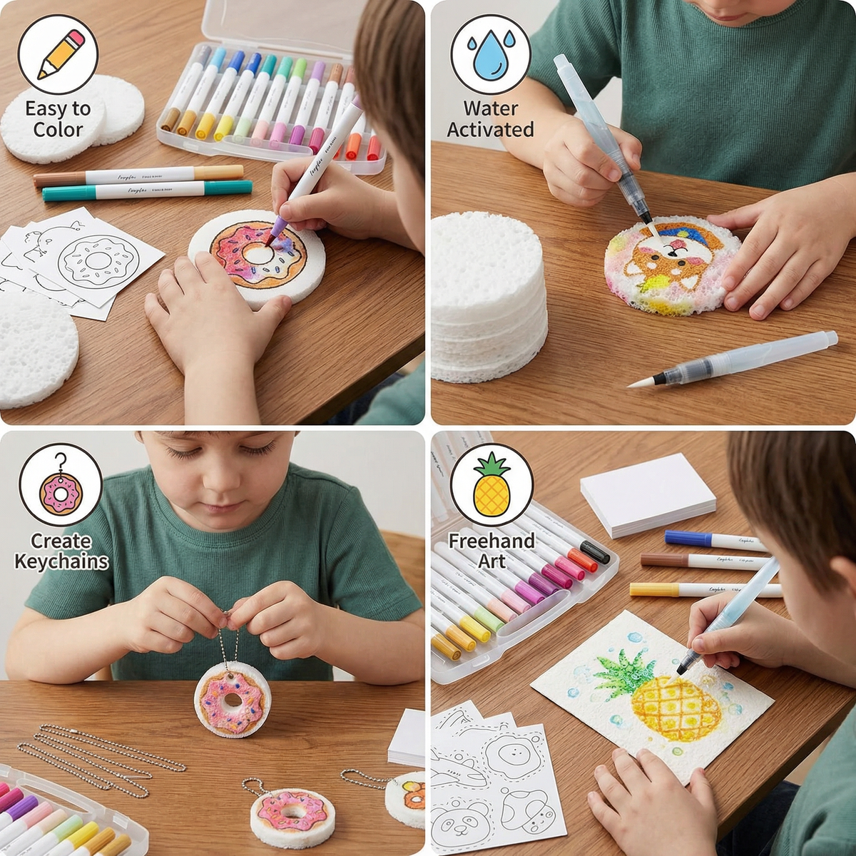 Kids Sponge Painting Art Set with Bubble Effect Sponges and Bright Colors for DIY Crafts