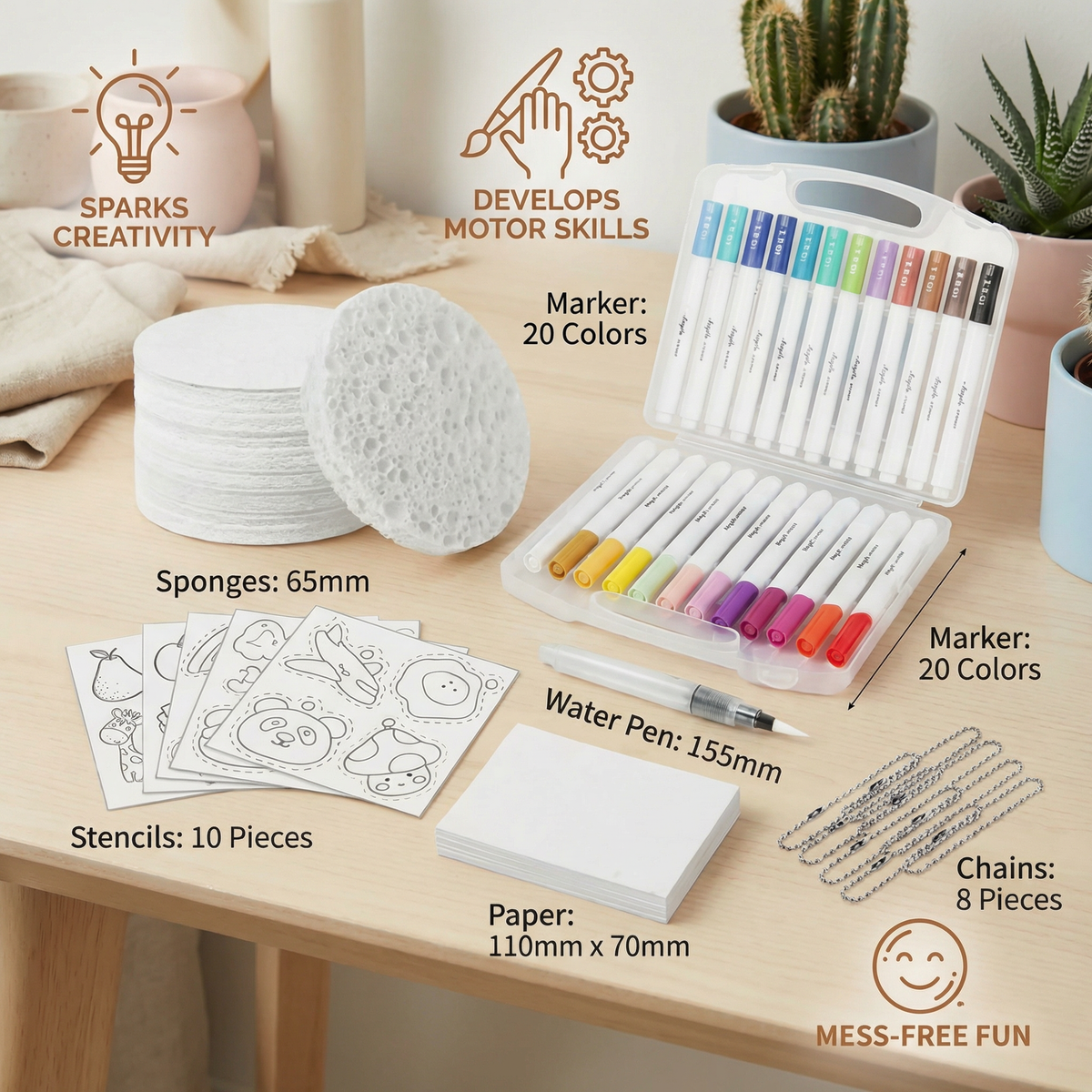 Kids Sponge Painting Art Set with Bubble Effect Sponges and Bright Colors for DIY Crafts