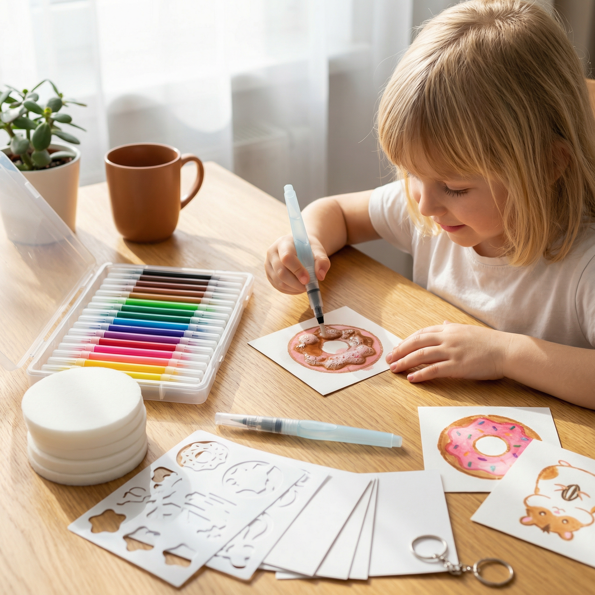 Kids Sponge Painting Art Set with Bubble Effect Sponges and Bright Colors for DIY Crafts