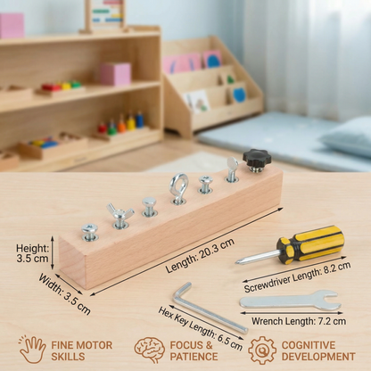 Wooden Screw and Nut Toy Set with Twist Together Pieces for Kids Fine Motor Play