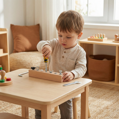 Wooden Screw and Nut Toy Set with Twist Together Pieces for Kids Fine Motor Play