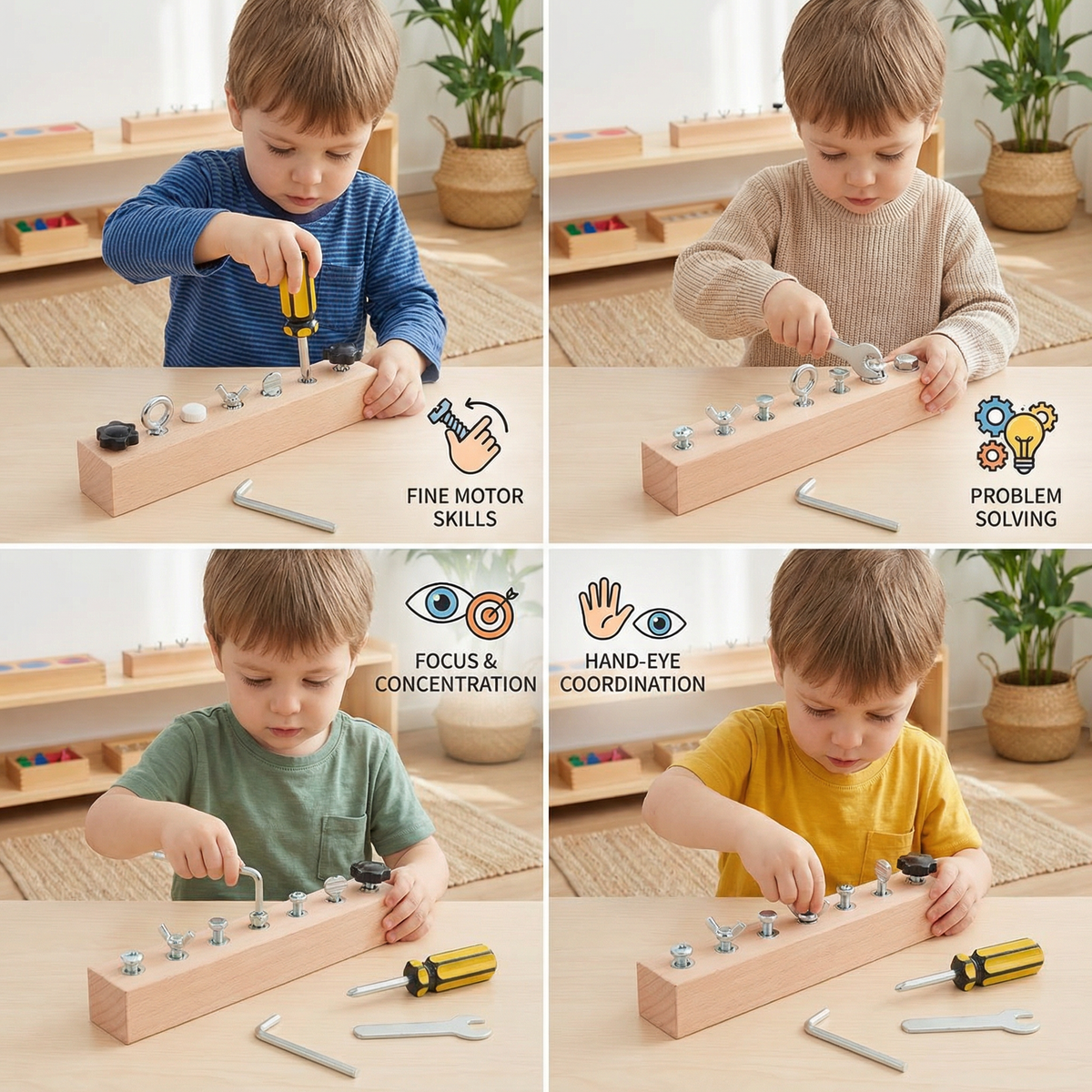 Wooden Screw and Nut Toy Set with Twist Together Pieces for Kids Fine Motor Play