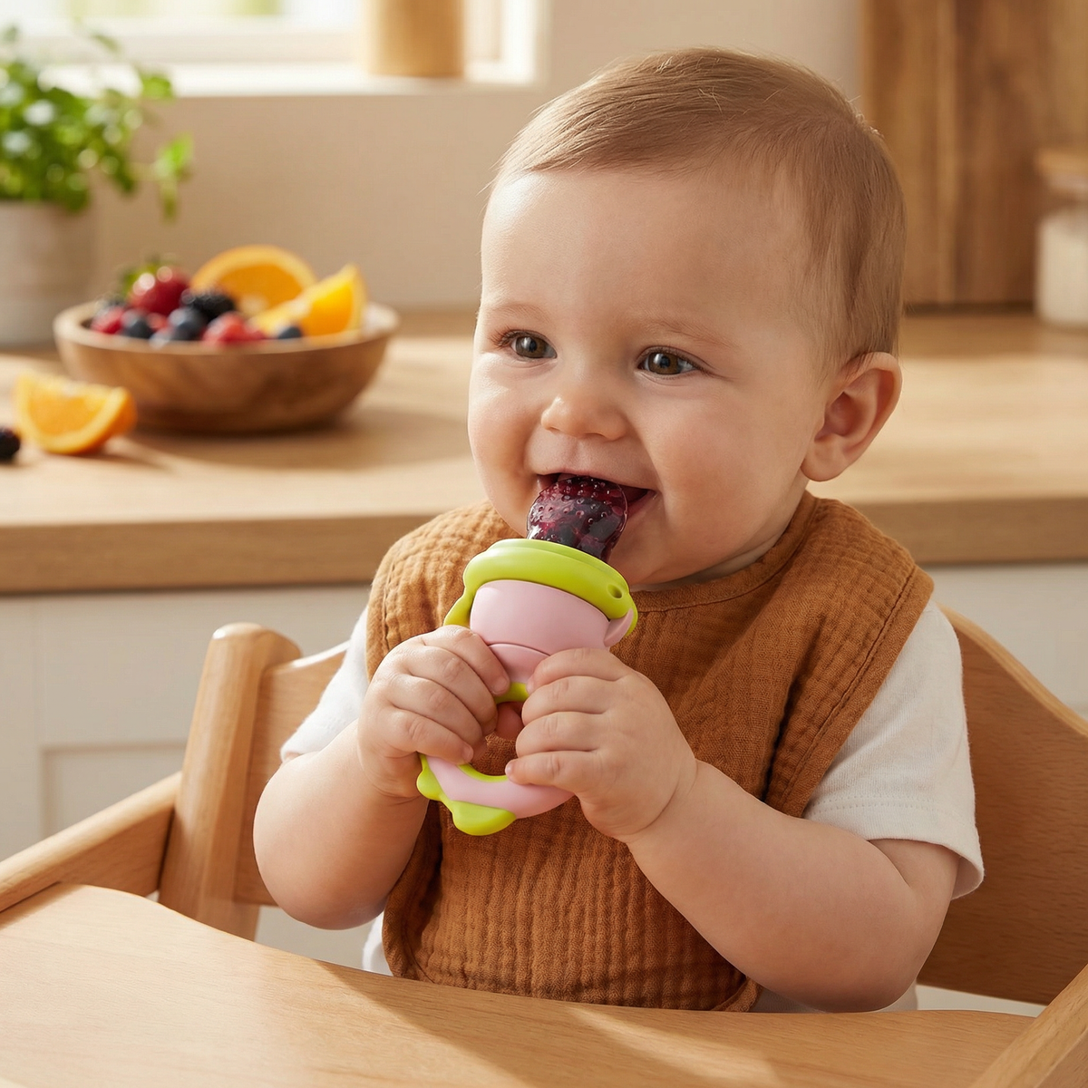 Push Plunger Baby Food Feeder in Soft Silicone with Easy Grip Handle