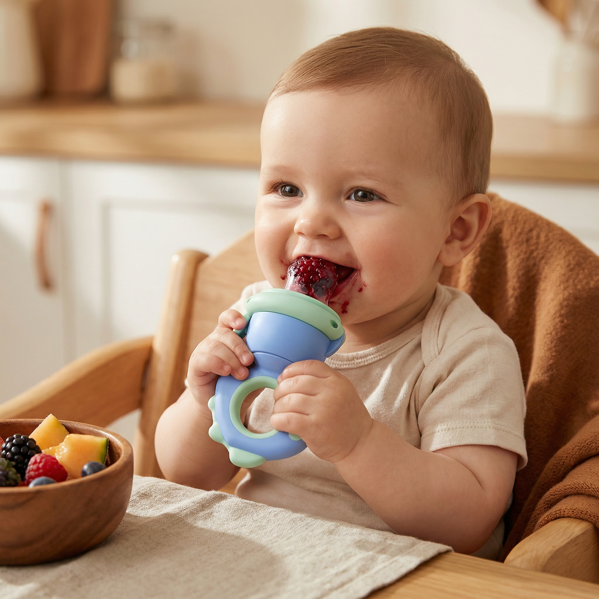 Push Plunger Baby Food Feeder in Soft Silicone with Easy Grip Handle