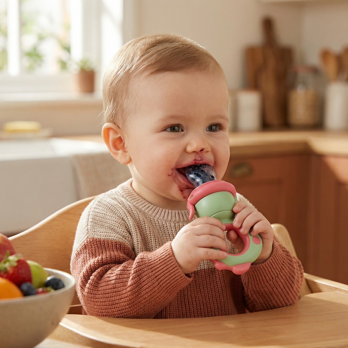Push Plunger Baby Food Feeder in Soft Silicone with Easy Grip Handle