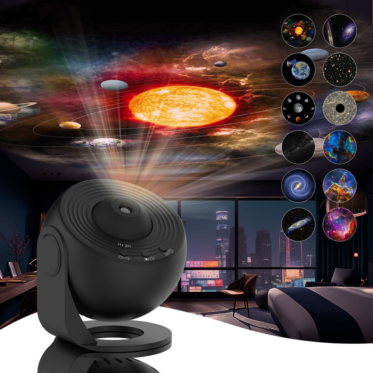 Galaxy Projector with 360 Degree Rotation and 12 Film Discs, Adjustable Focus