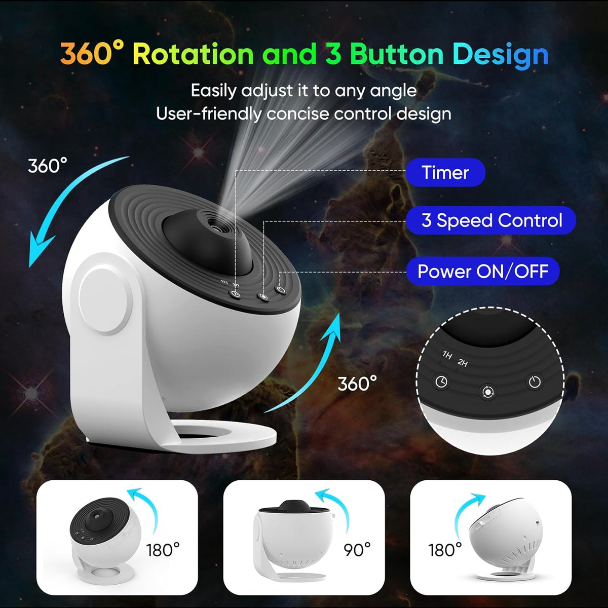 Galaxy Projector with 360 Degree Rotation and 12 Film Discs, Adjustable Focus