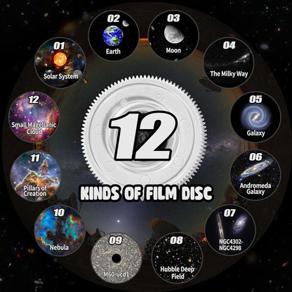 Galaxy Projector with 360 Degree Rotation and 12 Film Discs, Adjustable Focus