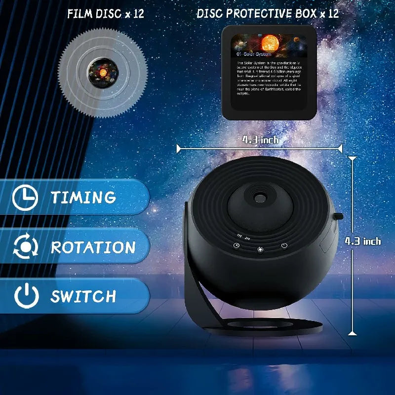 Galaxy Projector with 360 Degree Rotation and 12 Film Discs, Adjustable Focus