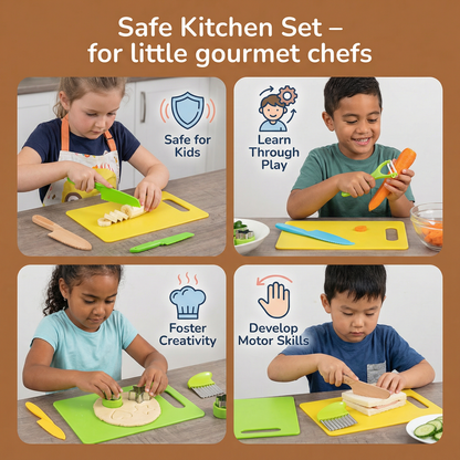 Kids Pretend Kitchen Tool Set in Seven Or Thirteen Piece Options for Play Cooking