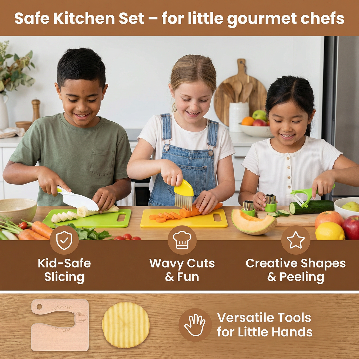Kids Pretend Kitchen Tool Set in Seven Or Thirteen Piece Options for Play Cooking