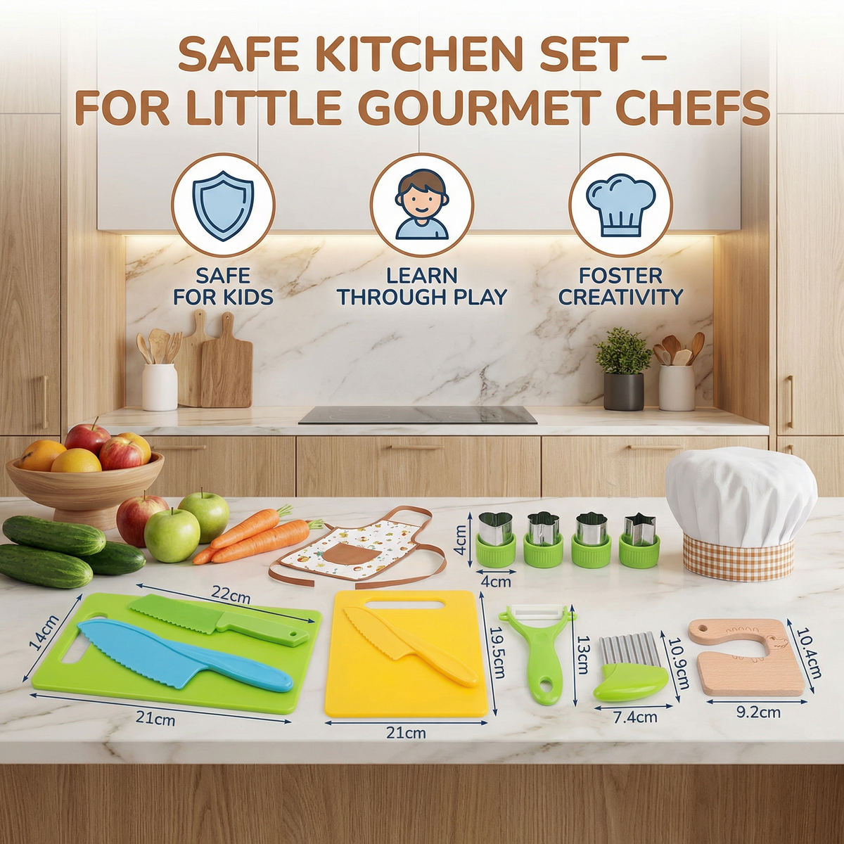 Kids Pretend Kitchen Tool Set in Seven Or Thirteen Piece Options for Play Cooking
