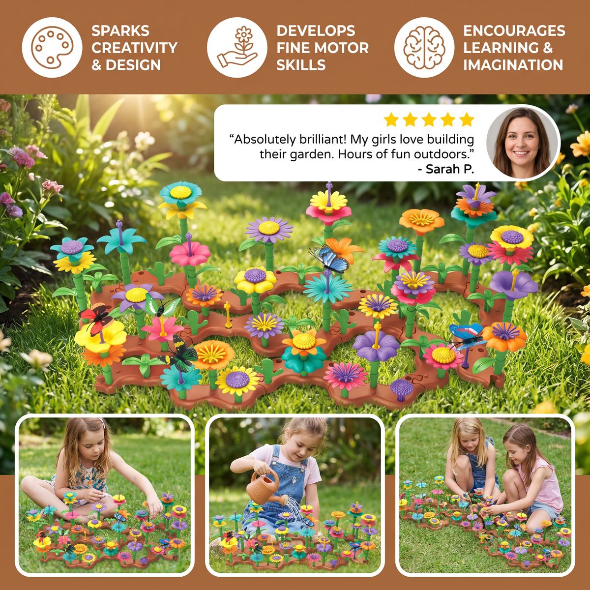 Peg Building Flower Playset for Imaginative Garden Play