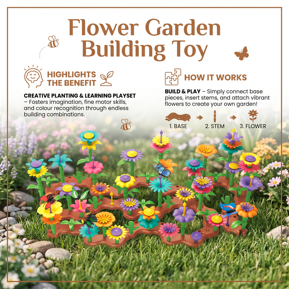 Peg Building Flower Playset for Imaginative Garden Play