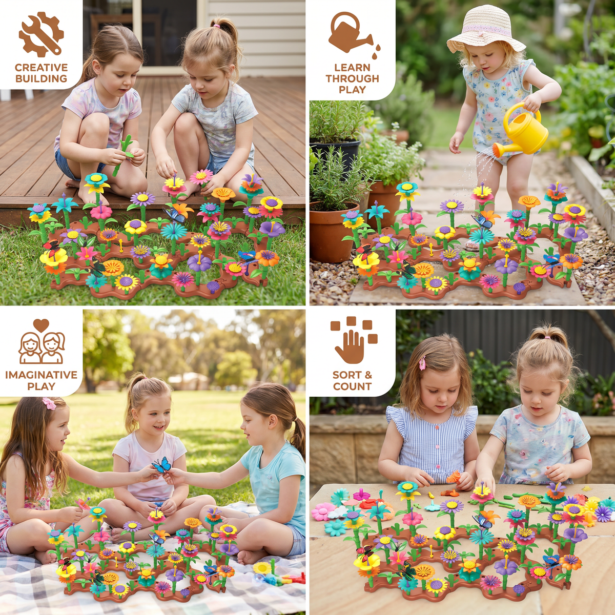 Peg Building Flower Playset for Imaginative Garden Play