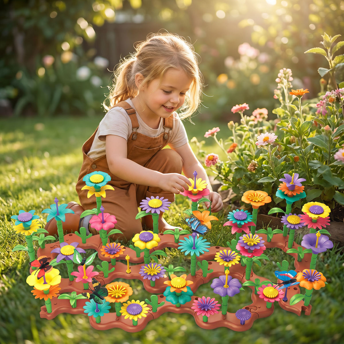 Peg Building Flower Playset for Imaginative Garden Play