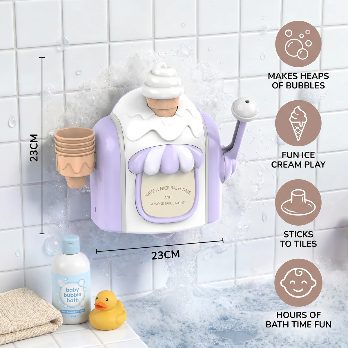 Ice Cream Machine Bath Toy That Blows Soap Bubbles Shaped Like Ice Cream in Four Colors