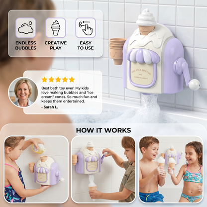 Ice Cream Machine Bath Toy That Blows Soap Bubbles Shaped Like Ice Cream in Four Colors