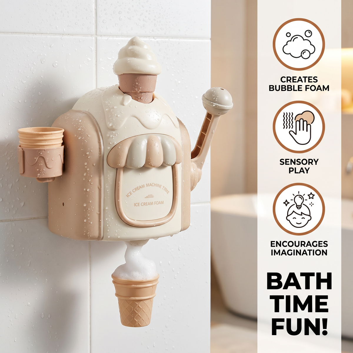 Ice Cream Machine Bath Toy That Blows Soap Bubbles Shaped Like Ice Cream in Four Colors