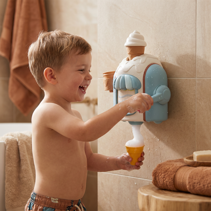 Ice Cream Machine Bath Toy That Blows Soap Bubbles Shaped Like Ice Cream in Four Colors