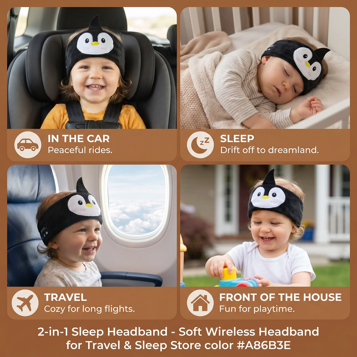 Soft Sleep Headband with Built in Wireless Speakers in Nine Animal Designs for Naps and Flights