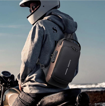 Anti-Theft Sling Chest Bag with Combination Lock and Hidden Back Pocket, USB Charging Port