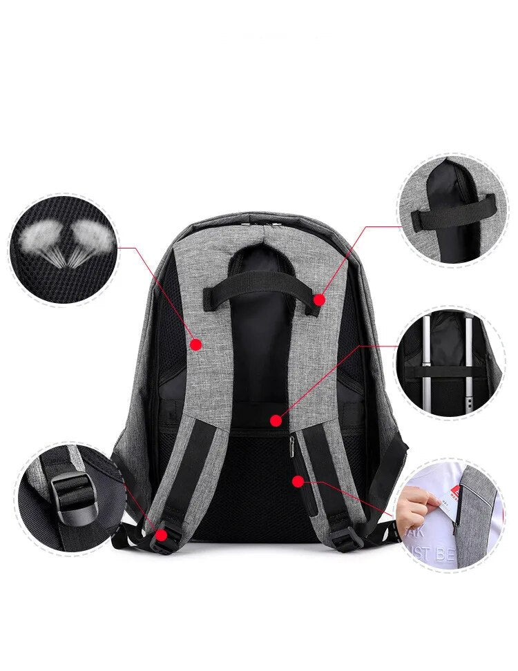 Anti-Theft Backpack with Rear Access and USB Charging Port, 14 Compartments