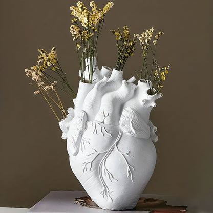 Anatomical Heart Flower Vase with Sculpted Detail for Fresh or Artificial Flowers