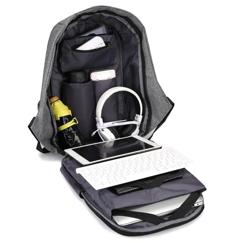 Anti-Theft Backpack with Rear Access and USB Charging Port, 14 Compartments