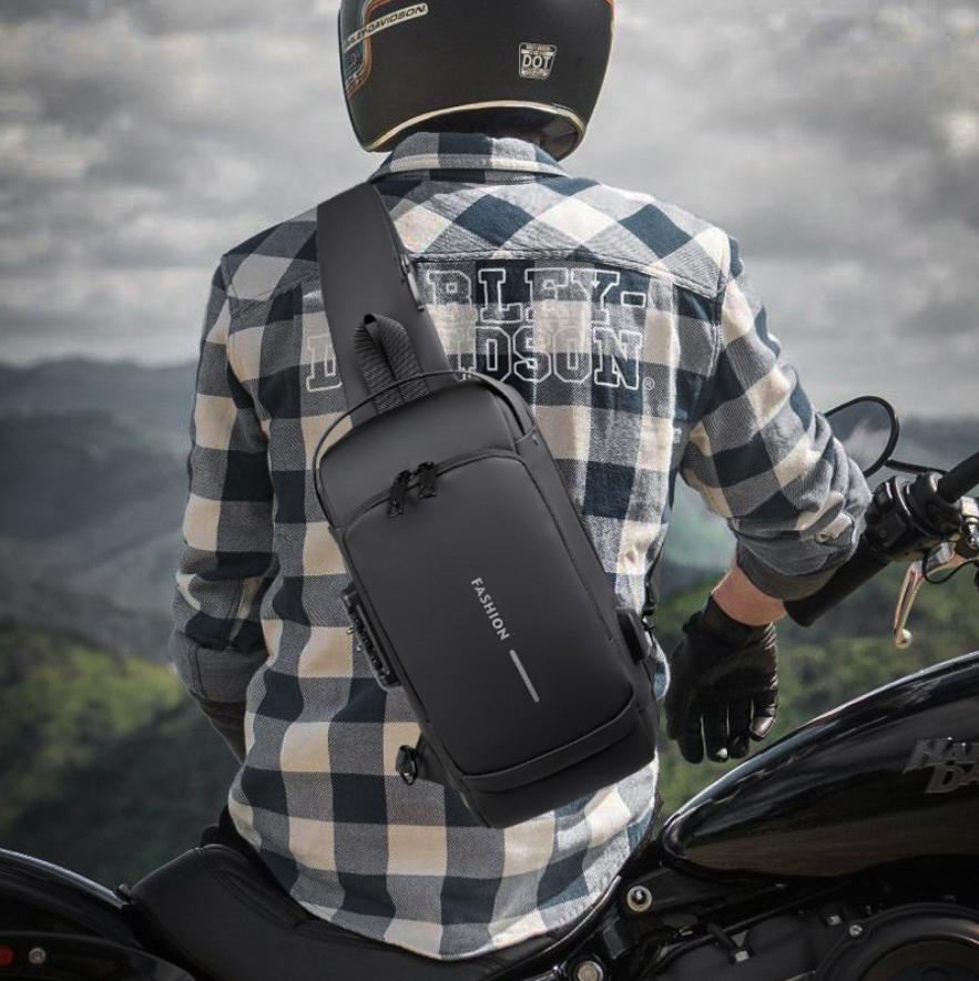 Anti-Theft Sling Chest Bag with Combination Lock and Hidden Back Pocket, USB Charging Port