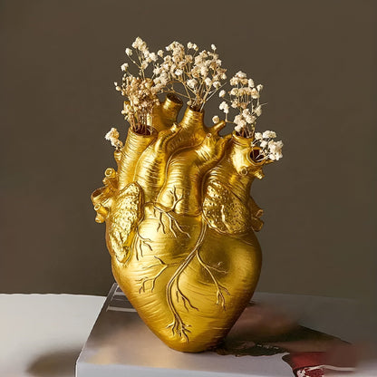 Anatomical Heart Flower Vase with Sculpted Detail for Fresh or Artificial Flowers