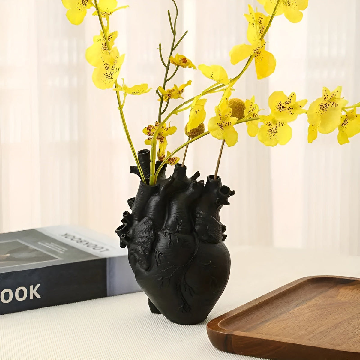 Anatomical Heart Flower Vase with Sculpted Detail for Fresh or Artificial Flowers