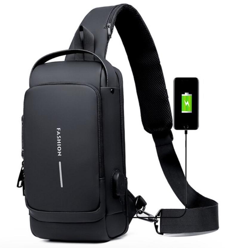 Anti-Theft Sling Chest Bag with Combination Lock and Hidden Back Pocket, USB Charging Port