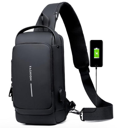 Anti-Theft Sling Chest Bag with Combination Lock and Hidden Back Pocket, USB Charging Port