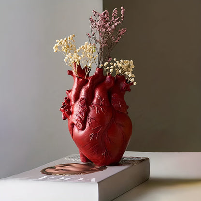 Anatomical Heart Flower Vase with Sculpted Detail for Fresh or Artificial Flowers