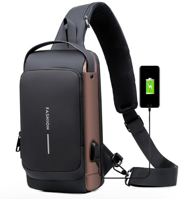 Anti-Theft Sling Chest Bag with Combination Lock and Hidden Back Pocket, USB Charging Port