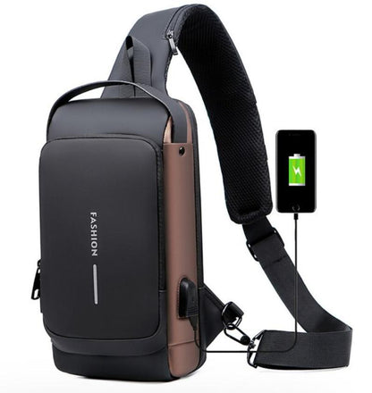Anti-Theft Sling Chest Bag with Combination Lock and Hidden Back Pocket, USB Charging Port