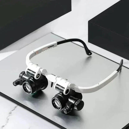 LED Magnifier Headset with Interchangeable 8x 15x 23x Lenses and Dual Pivoting Lights