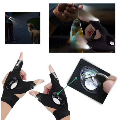 LED Work Gloves with Dual Finger Lights and Water Resistant Fabric